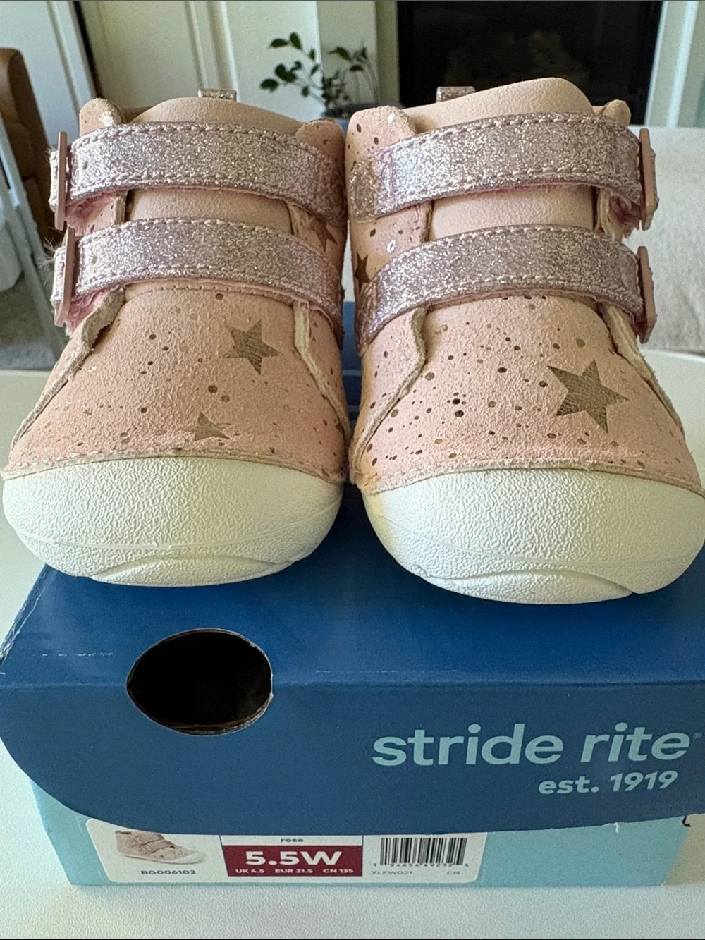 Stride Rite Pink Glitter Star Double-Strap Baby Sneakers